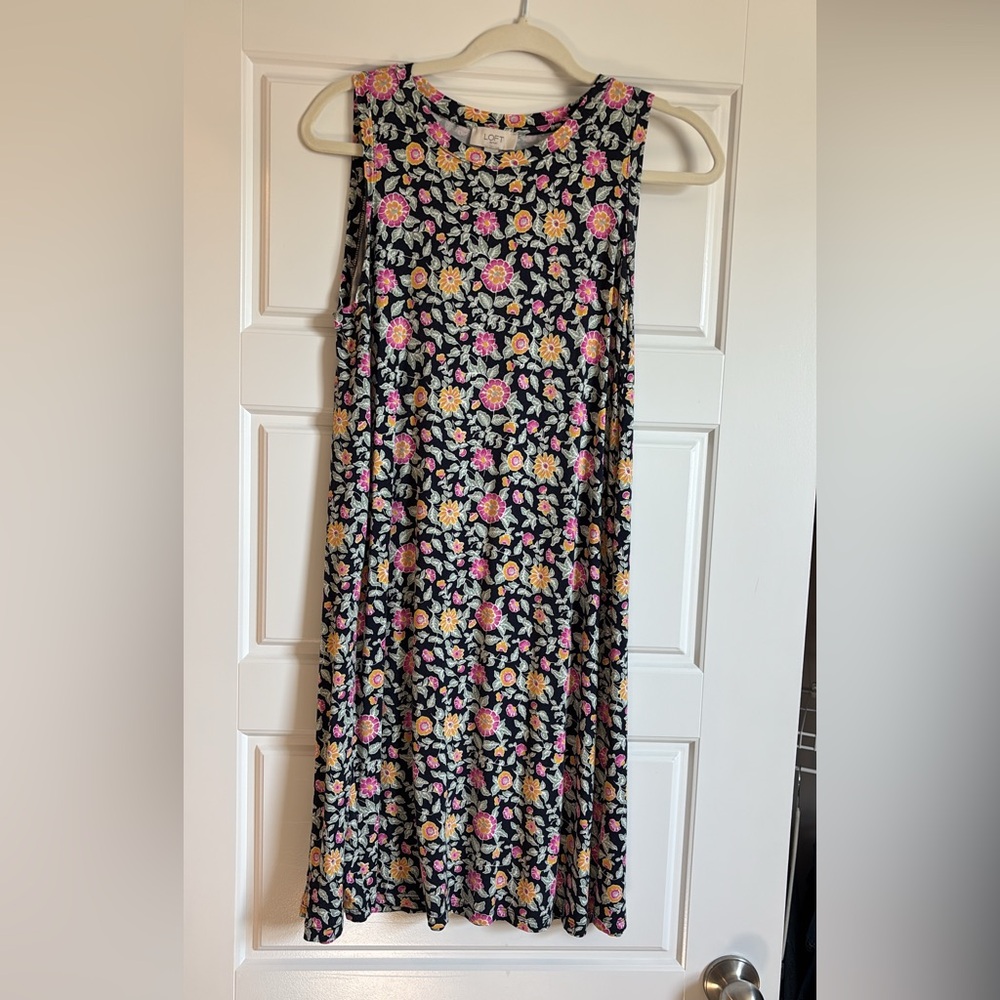 LOFT Black Pink Asymmetrical Maxi Dress